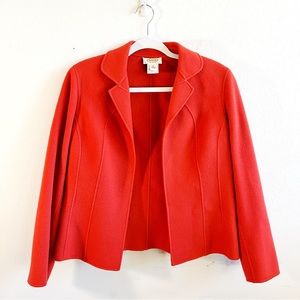 Talbots Blazer Orange / Deep Coral Open Front 100% Wool Notched Collar Sz 8P EUC
